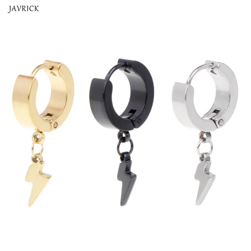 Punk Earrings Fashion Lightning Pendant Personality Male Women Men Jewelry Titanium Steel Hip Hop Ear Stud Buckle Anti Allergy | Украшения