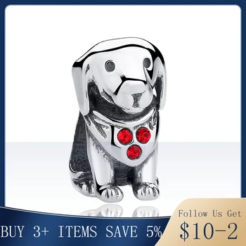 

Pandach 925 Sterling Silver Dog Animal Beads Charms With Red Created Stone for DIY Bracelet Jewelry Making Baby Gift CMC016