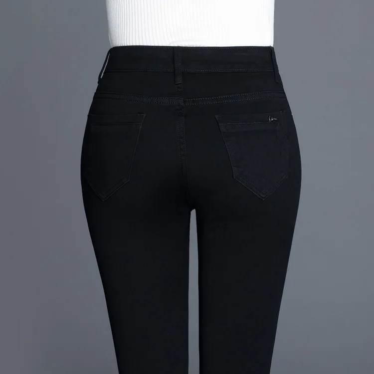 Осенне-зимние женские джинсы с высокой талией, большие размеры, женские джинсы с эффектом пуш-ап для мам, эластичные черные обтягивающие женские джинсы, женские джинсовые брюки