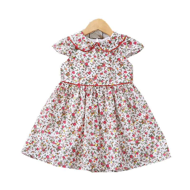 Летнее платье для девочек с кукольным воротником и маленьким цветком; коллекция года; детское платье