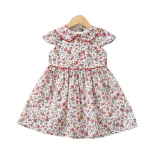 Летнее платье для девочек с кукольным воротником и маленьким цветком; коллекция года; детское платье