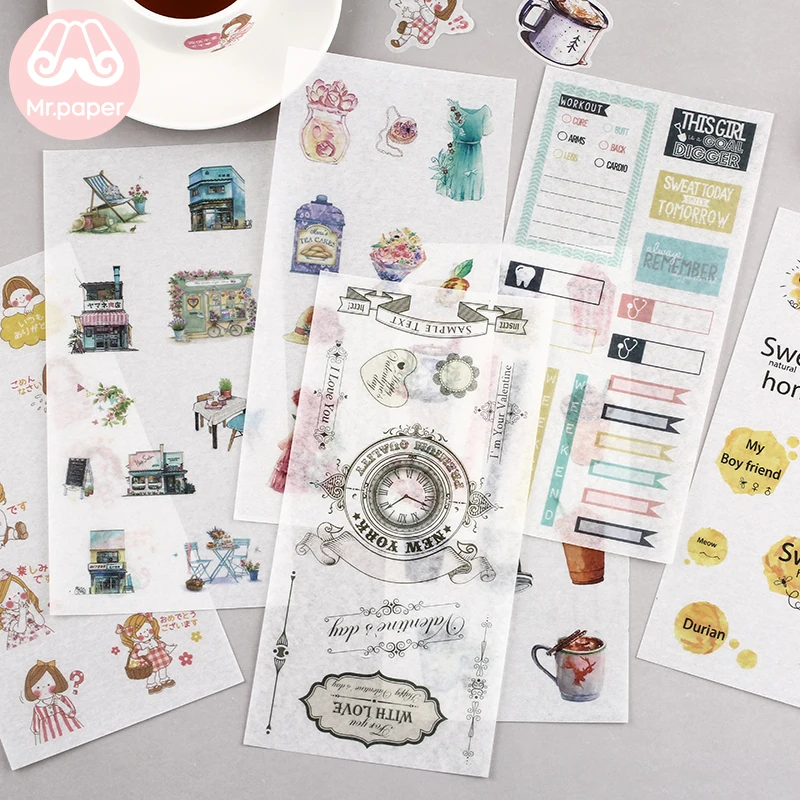 Mr. paper 24 дизайна 4 шт./лот на основе Sketchbook Deco Наклейки из бумаги васи Скрапбукинг пули журнал популярный деко постельное белье наклейки