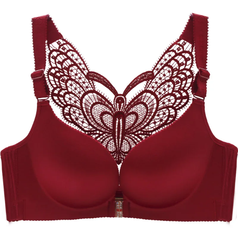 Front buckle bra Large size without steel ring Fat mm gather Bra to prevent sagging Thin traceless plus size bra underwear lady
