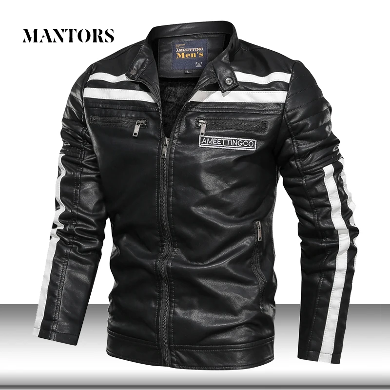 

Men Leather PU Jacket 2019 Winter New Motorcycle Fleece Bomber Jackets Male Casual Outerwear Faux Leather Zipper Coat Slim Fit