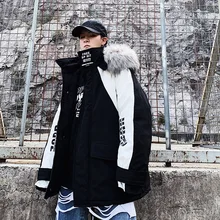 Зимние мужские парки, уличная одежда, меховой воротник, пэтчворк, толстые, карго пальто, ветровка, свободная, с капюшоном, куртки для мужчин, DF009