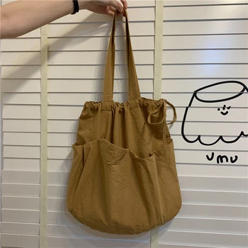 

NEW Original Design Korean Design Ins Korean Shoulder Handbag Female Simple Drawstring Canvas Bag Student Wild Cotton Bag