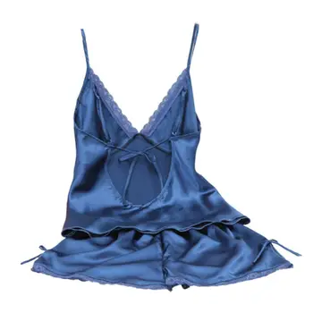 

summer style pajamas sets Women Female Sleep set Women's Deep V-neck Sexy Spaghetti Strap Shorts Sleepwear silk homewear