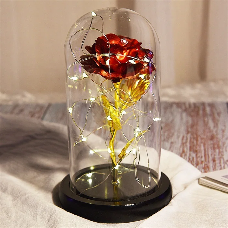 Rose In Glass Led Night Light Beauty And The Beast Little Prince Valentine's Day Gift artificial flower