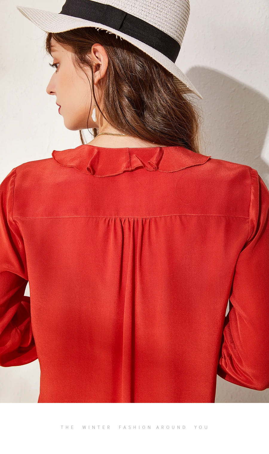 Блузка с оборками и v-образным вырезом из натурального шелка шелк тутового шелка с длинным рукавом свободный женский Базовый Топ осень M L XL