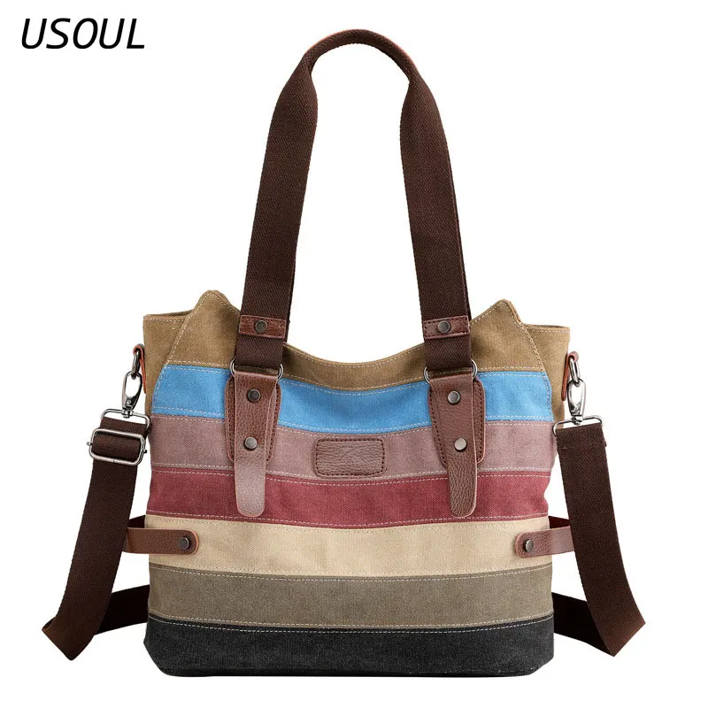 Усол холщовая повседневная женская сумка Новая модная цветная краш-строчка Одиночная хозяйственная сумка через плечо сумка