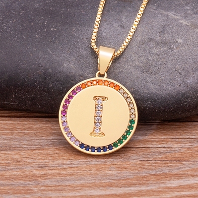 Arrival Luxury A-Z Initial 26 Letters Pendant Charm Chain Necklaces Top Quality Zircon Rainbow Party Wedding Jewelry Gifts
