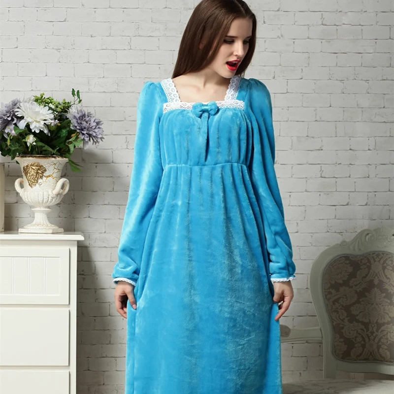 Осенне-зимняя женская утепленная фланелевая ночная рубашка, коралловый бархат, Супер длинная, большого размера, свободная ночная рубашка, домашняя одежда, пижама