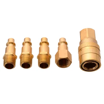 

5pcs 1/4 Inch Solid Brass Quick Female Male Plugs Coupler Set Air Hose Connector Fittings Pneumatic Parts