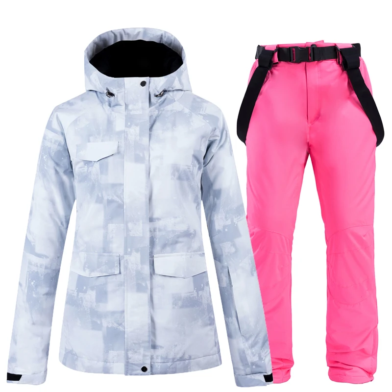 Женский мужской лыжный костюм куртка для сноуборда брюки ветрозащитная водонепроницаемая верхняя спортивная одежда зимняя одежда брюки супер теплый костюм - Цвет: Women Color 6