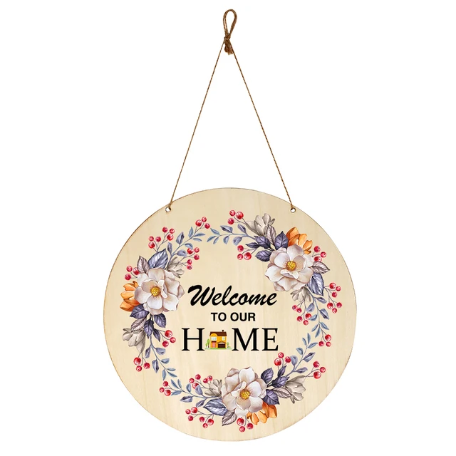 2021 Wooden Welcome Sign House Number European Retro Pendant Easily Round Door Hanging Double-sided Garden Plaque Home Art Decor Door Hanging