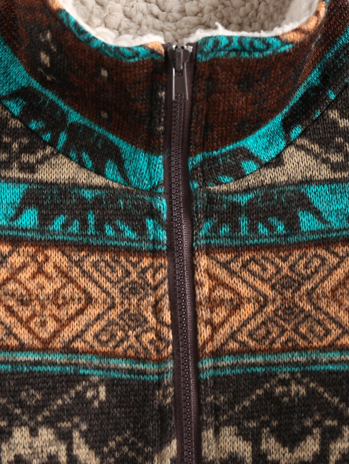  ZAFUL Tribal Print Plaid Faux Fur Lined Jacket Women High Waist Hoodies Sweatshirts Autumn Spring V