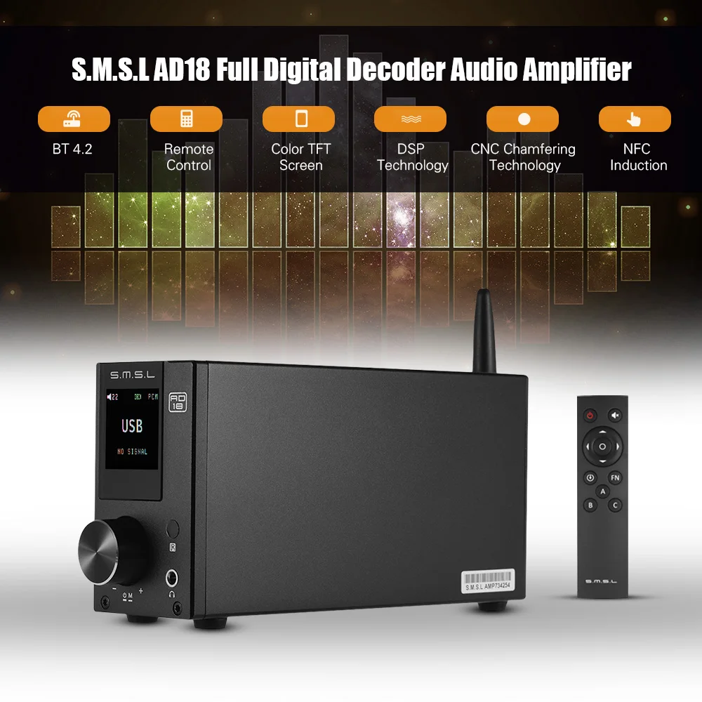 S.M.S.L AD18 полный цифровой декодер аудио усилитель стерео усилитель для наушников 80 Вт мощность поддержка оптический/BT/коаксиальный/USB Комплект
