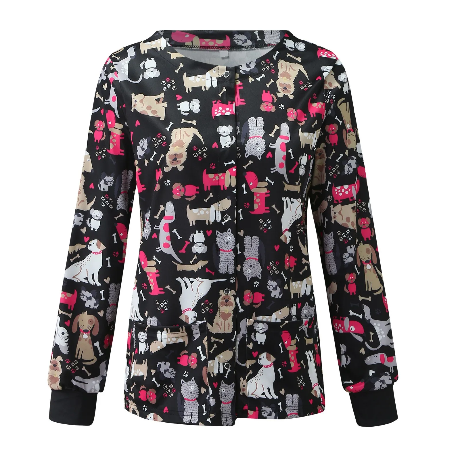 3xl Scrub Top Women Nurse Uniforms Long Sleeve Animals Pattern Working Uniform Blouse Nursing Scrub Workwear Medical Uniforms