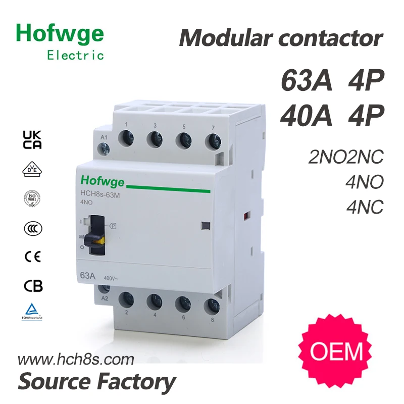 HCH8s-63M 4P 40A 24V 110V 220V Din Rail бытовой модульный контактор переменного тока с ручным