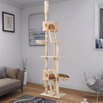 

Tall Spacious Cat Tree 2 Cat Litter 2 Cat Pocket 2 Climbing Ladder Stable Structure Compact With Grinding Claw Rope Cat Tree
