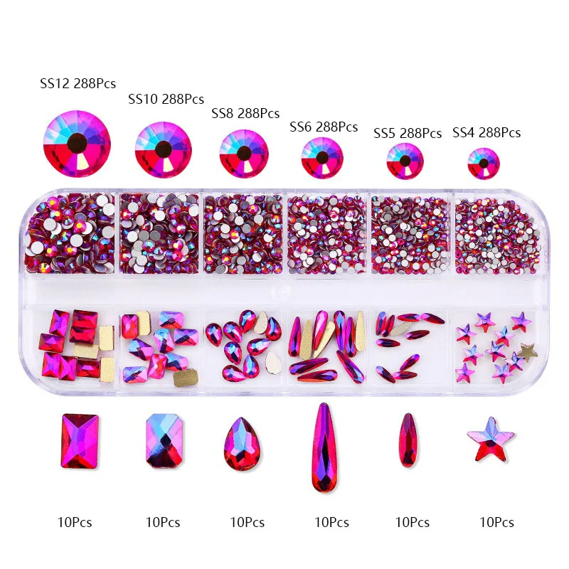 

Mix Sizes Mix Shape Glass Crystal Non Hot Fix Rhinestone Flatback Crystal 3D glitter Nail Art Rhinestones Decorations