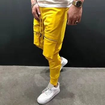 

Men Solid Color Big Pockets Patchwork Hip Hop Long Pants Jogging Sports Trousers
