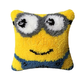 

Latch Hook Pillow Kits Yellow Cartoon DIY Needlework Crocheting Rug Kits Yarn Handmade Unfinished Embroidery Pillowcase