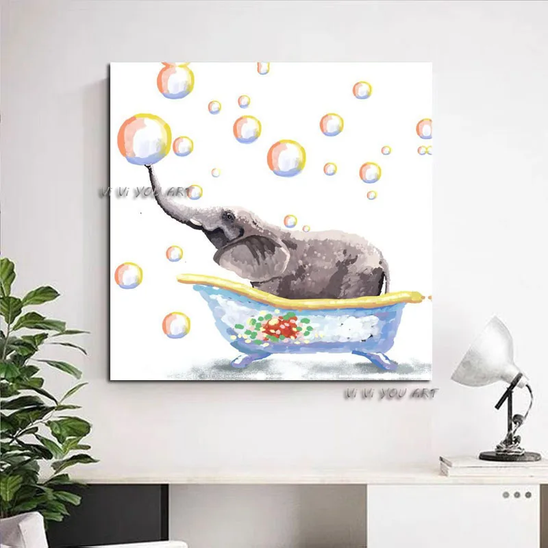 

100% Handmade Elephant Abstract Oil Painting Bright Color Minimalist Modern Wall Art Decorative For Living Room No Frame