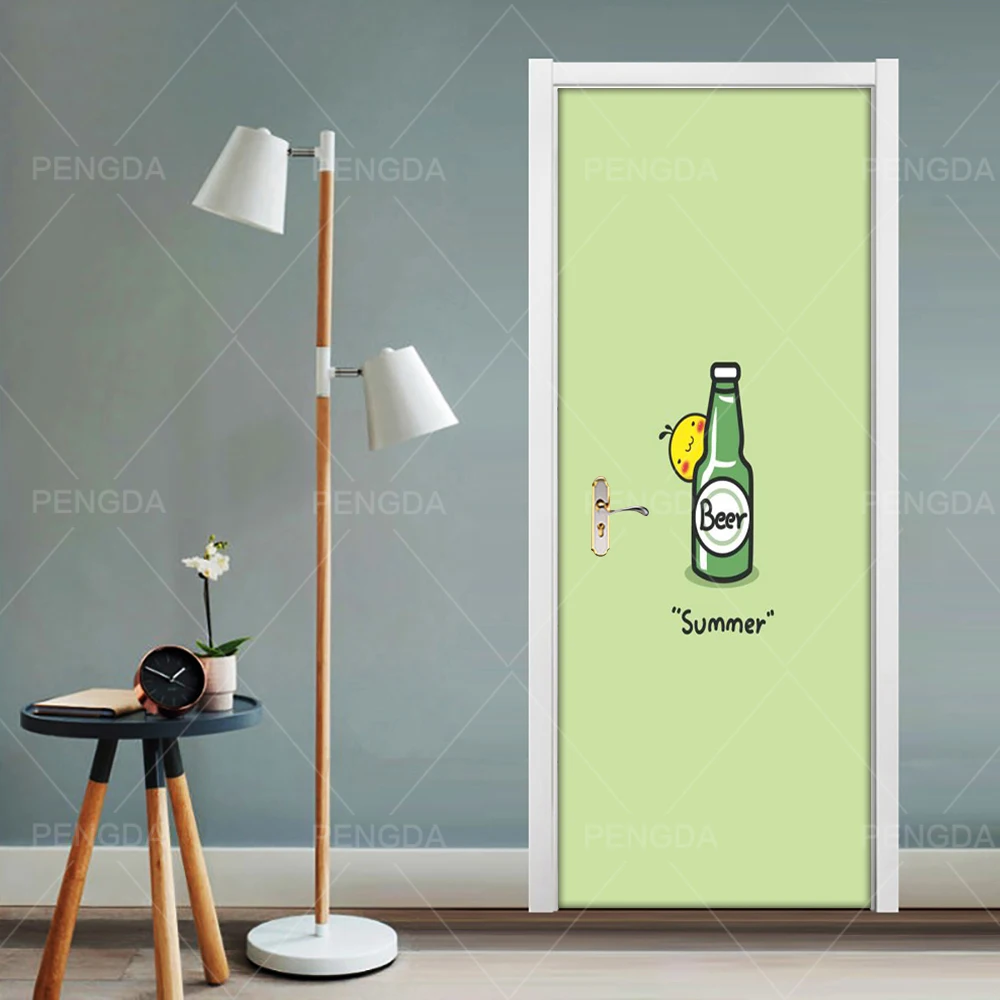 Печать DIY самоклеящаяся картина креативный декор двери летние наклейки с пивом Водонепроницаемый 3D Фреска обновления наклейки для гостиной