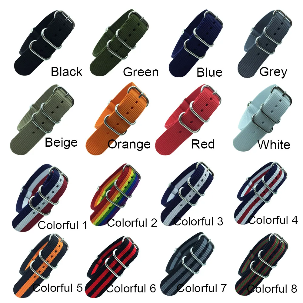 

Colorful Rainbow Army Sports Nato Strap Fabric Nylon Watchband Buckle Belt for 007 James Bond Watch Bands 18mm 20mm 22mm 24mm