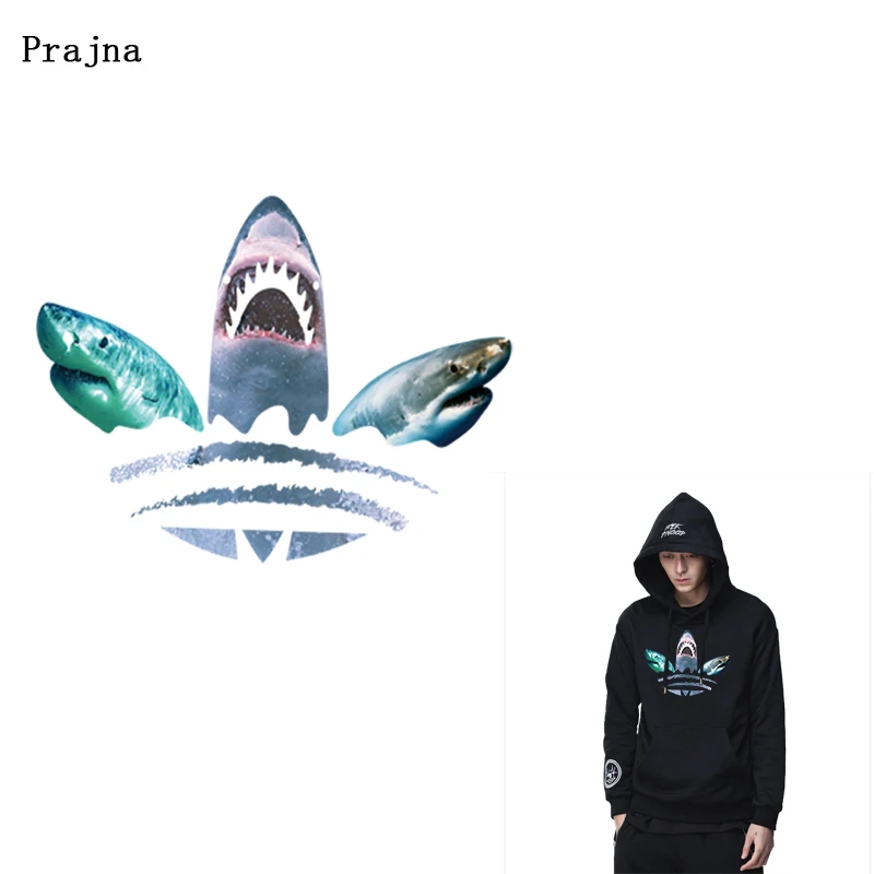 

Prajna Ocean Shark Stripe Patch Iron on Heat Transfer Patches Stickers For Clothes Thermal Transfer Sweatshirt Applique Washable