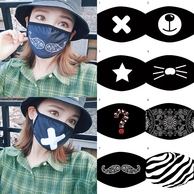 

Black Mask Mouth Fabric Dust Mask Cartoon Face Dustproof Reusable Mouth Mask Windproof Anti-Dust Mouth Face Masks