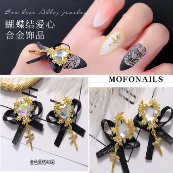 

5pcs/lot Nail 3D Crystal Charm AB White Nails Charm Alloy Cross With Bow-knot Metallic Metal Nail Art Charm Rhinestone Accessory
