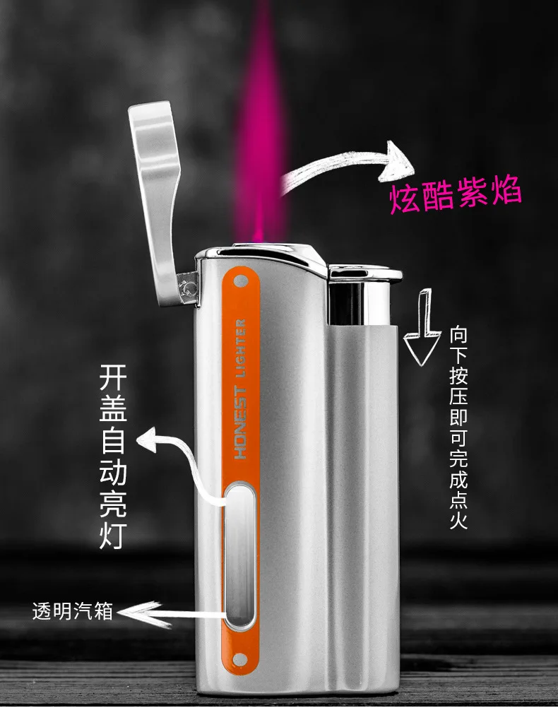 Honest Straight Into The Purple Flame Inflatable Windproof Lighter Transparent Fuel Tank Creative Trend Cool Lighter Gift Formen