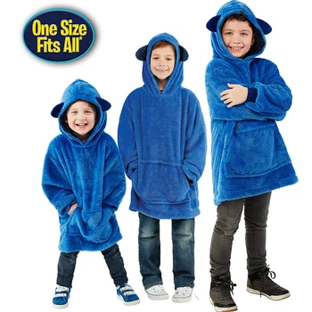 

Soft Kids Blanket Hoodie Pet Shaped Wearable Sweatshirt Blanket With Sleeves Winter Warm Fleece TV Blanket for Christmas Gift