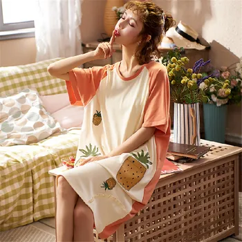 

New 2020 summer ladies comfortable night skirt cartoon cute printing casual style O-neck night skirt plus size M-2XL home