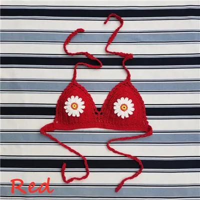Unlined Red 11 цветов ручной работы крючком кружева Bralette или пуш-ап бюстгальтер Boho пляж бикини Топ Холтер - Цвет: Unlined Red