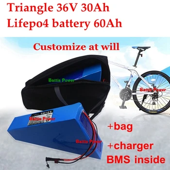 

Triangle 36V 30Ah Lifepo4 battery 60Ah 38v 12s 32650 cells for EV motor rv 1000w 1500w bike power robots + 5A charger + Bag
