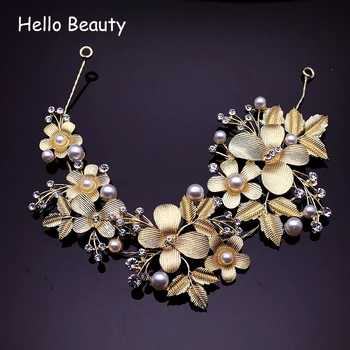 

Gold Vintage Crystal Butterfly Headpiece Rhinestones Bride Prom Hair Accessories Pearl Wedding Headband For Women