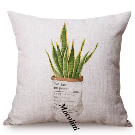 Green Plant Nordic Concise Small fresh Home Decorative Cushion Cover Cactus Aloe Potted Plant Office Sofa Throw Pillow Cover 18 M121-8