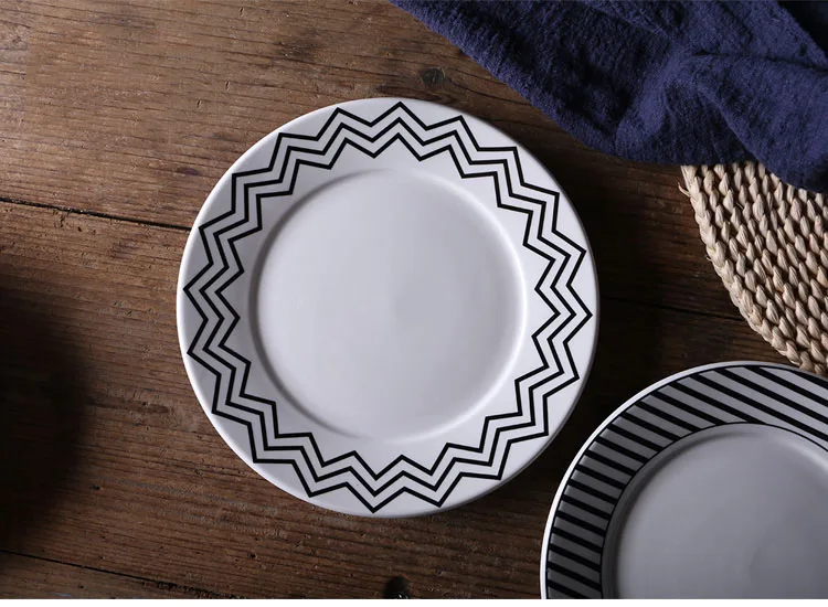 Горячая креативная черно-белая Геометрическая посуда керамическая тарелка блюдо фарфоровая десертная тарелка посуда тарелка для торта посуда