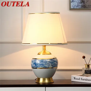 

OUTELA Ceramic Table Lamps Copper Desk Light Modern Fabric Decorative for Home Living Room Dining Room Bedroom