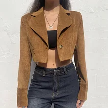 Jackets for Women Winter Fashion Street Suit Collar Vintage Brown Solid Corduroy Casual Top for Women Clothes куртка женская