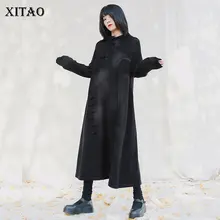 XITAO, винтажное длинное плиссированное платье для женщин, плюс размер,, вязаный пуловер, длинный рукав, богиня веер, миноритарное Свободное платье, DMY2142