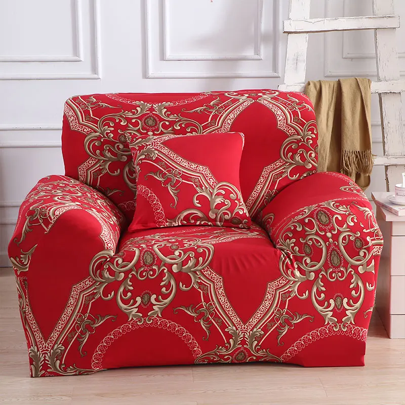 

Red Pattern Single Sofa Cover Cotton Stretch Elastic Sofa Covers for living Room Copridivano Slipcover for Armchairs couch cover