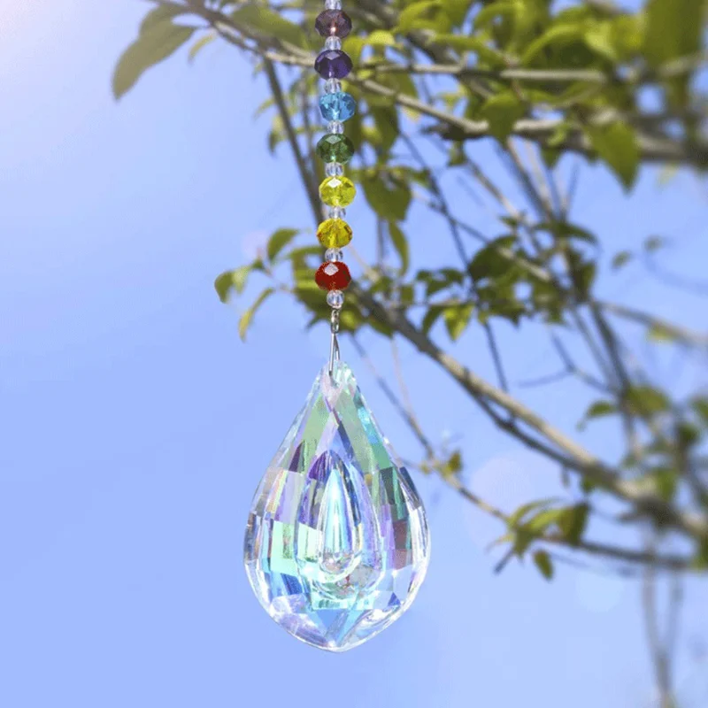 1PCS Colorful Water Drop Crystal Prism Pendant Rainbow Chandelier Pendant Decoration Crystal Bead Curtain Car Decoration