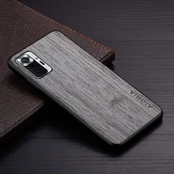 Luxury Bamboo Wood Pattern Leather Cover for Redmi Note 10T (Light gray)