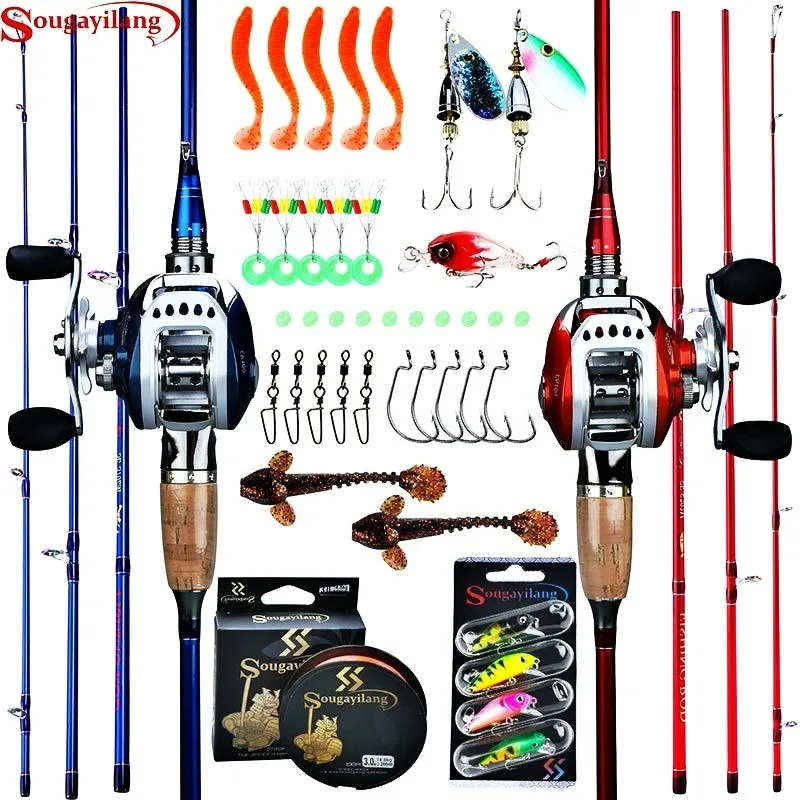 

Sougayilang Baitcasting Combos 4 Section Carbon Fiber Casting Rod 11BB Baitcasting Reels Bass Trout Salmon Fishing Tackle Set