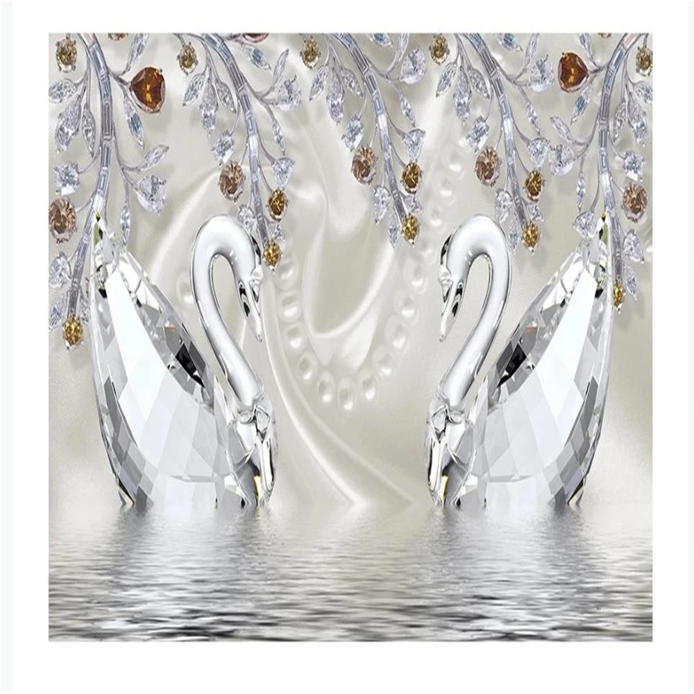 

Crystal Diamond Swan Lake Romantic Beautiful Jewelry wallpapers TV Background Wall 3d stereoscopic wallpaper