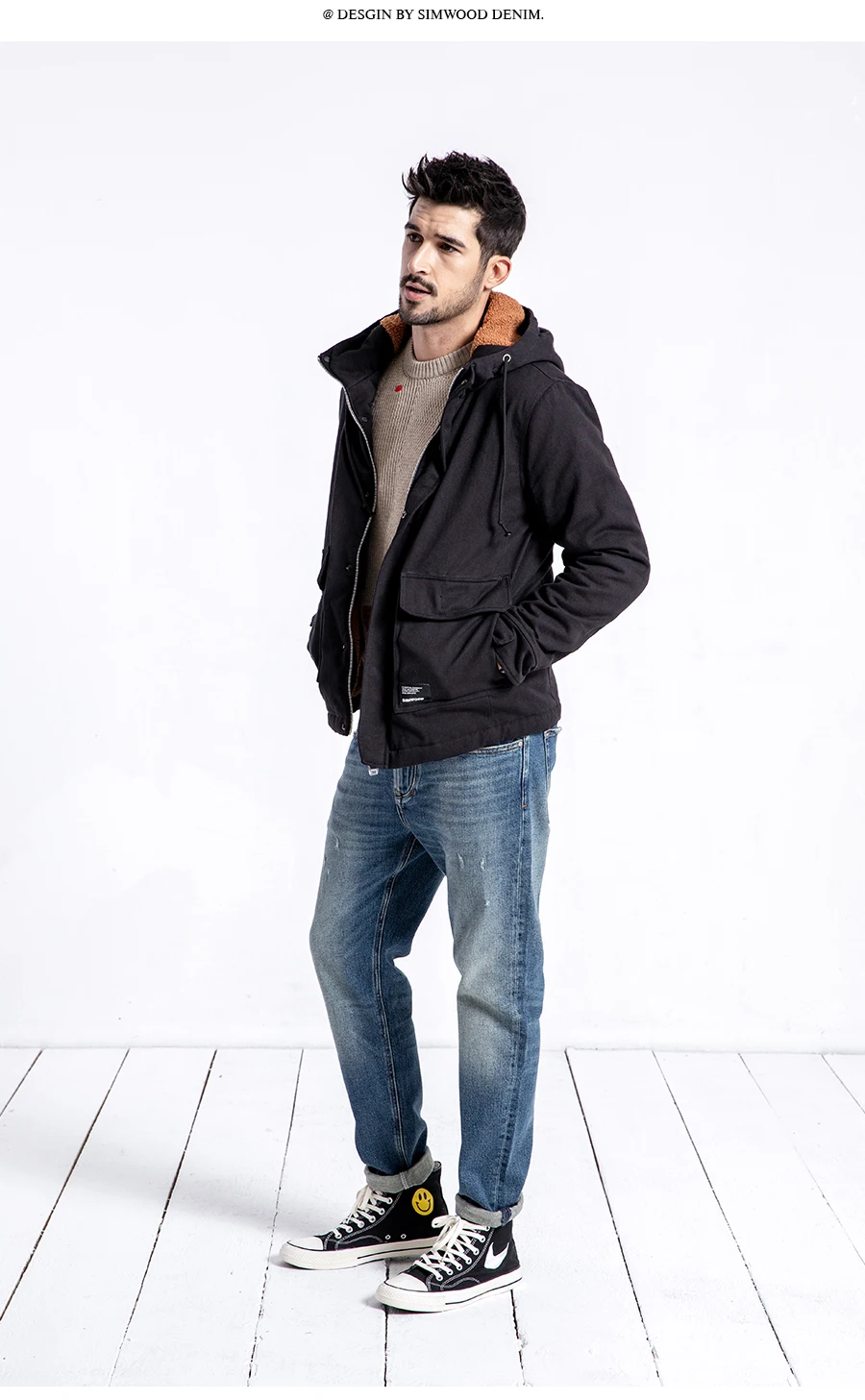 Бренд SIMWOOD, зимняя куртка для мужчин, повседневное приталенное плотное пальто, модная бархатная парка с капюшоном для мужчин, s размера плюс, мужская одежда 180531